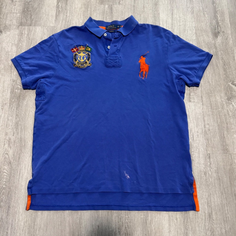 Polo Ralph Lauren Mens XL Custom Fit Marine Supply Crest Big Pony Polo Shirt